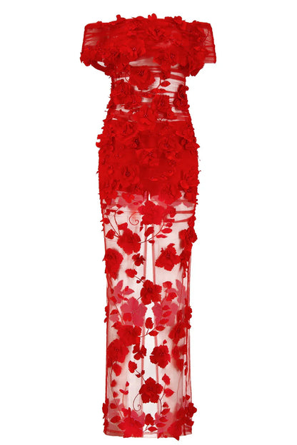 Alamour The Label Florentina Floral 3D Red Roses Dress Dress