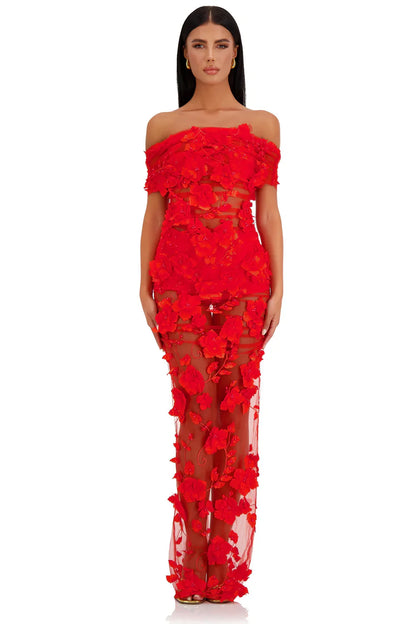 Alamour The Label Florentina Floral 3D Red Roses Dress Dress