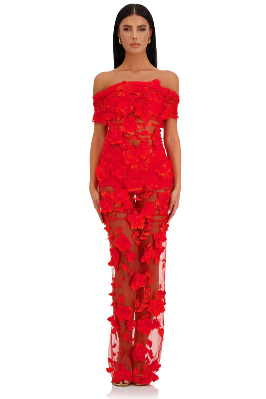 Alamour The Label Florentina Floral 3D Red Roses Dress Dress