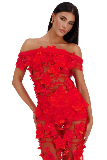 Alamour The Label Florentina Floral 3D Red Roses Dress Dress