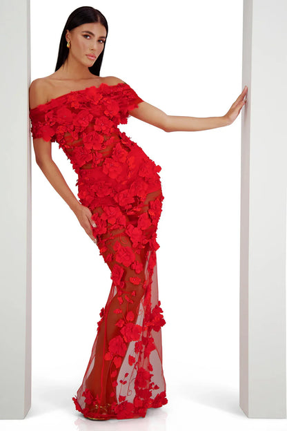 Alamour The Label Florentina Floral 3D Red Roses Dress Dress