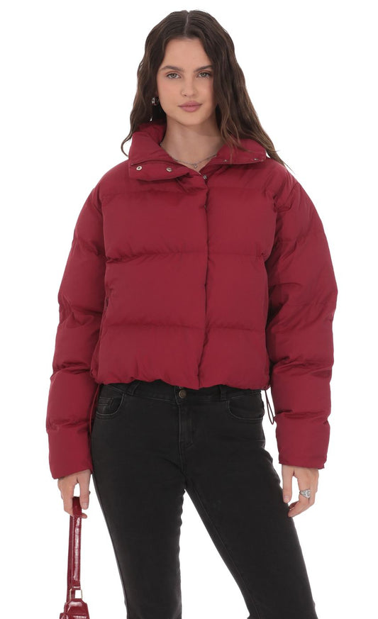Lucy In The Sky Puffer Jacket in Deep Red