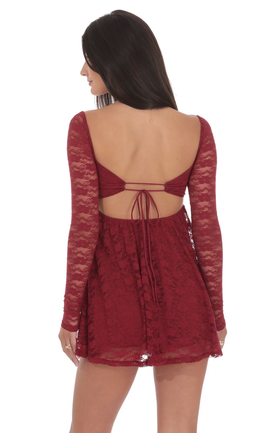 Lucy In The Sky Lace Long Sleeve Babydoll Dress in Maroon