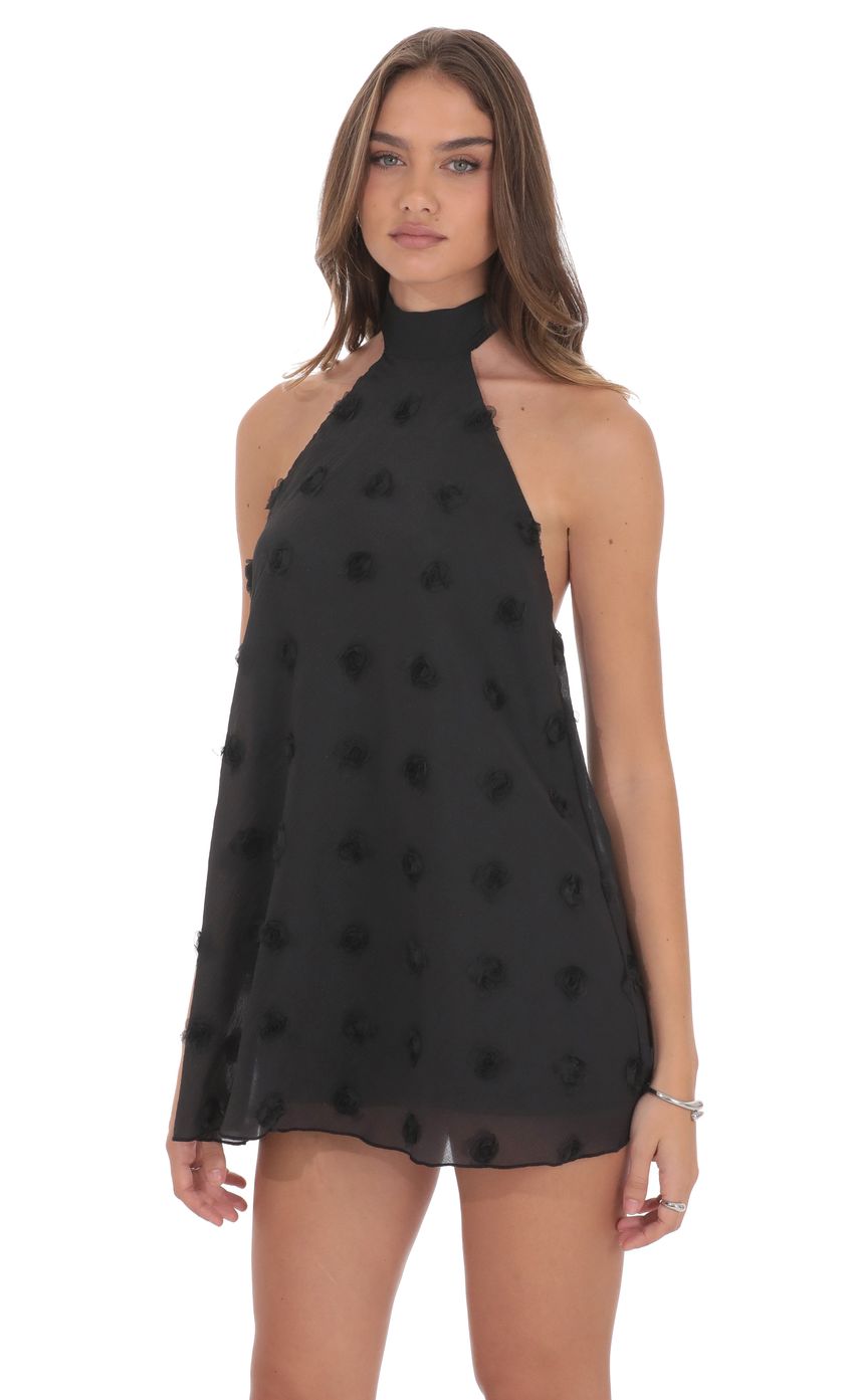 Lucy In The Sky Florette Halter Shift Dress in Black