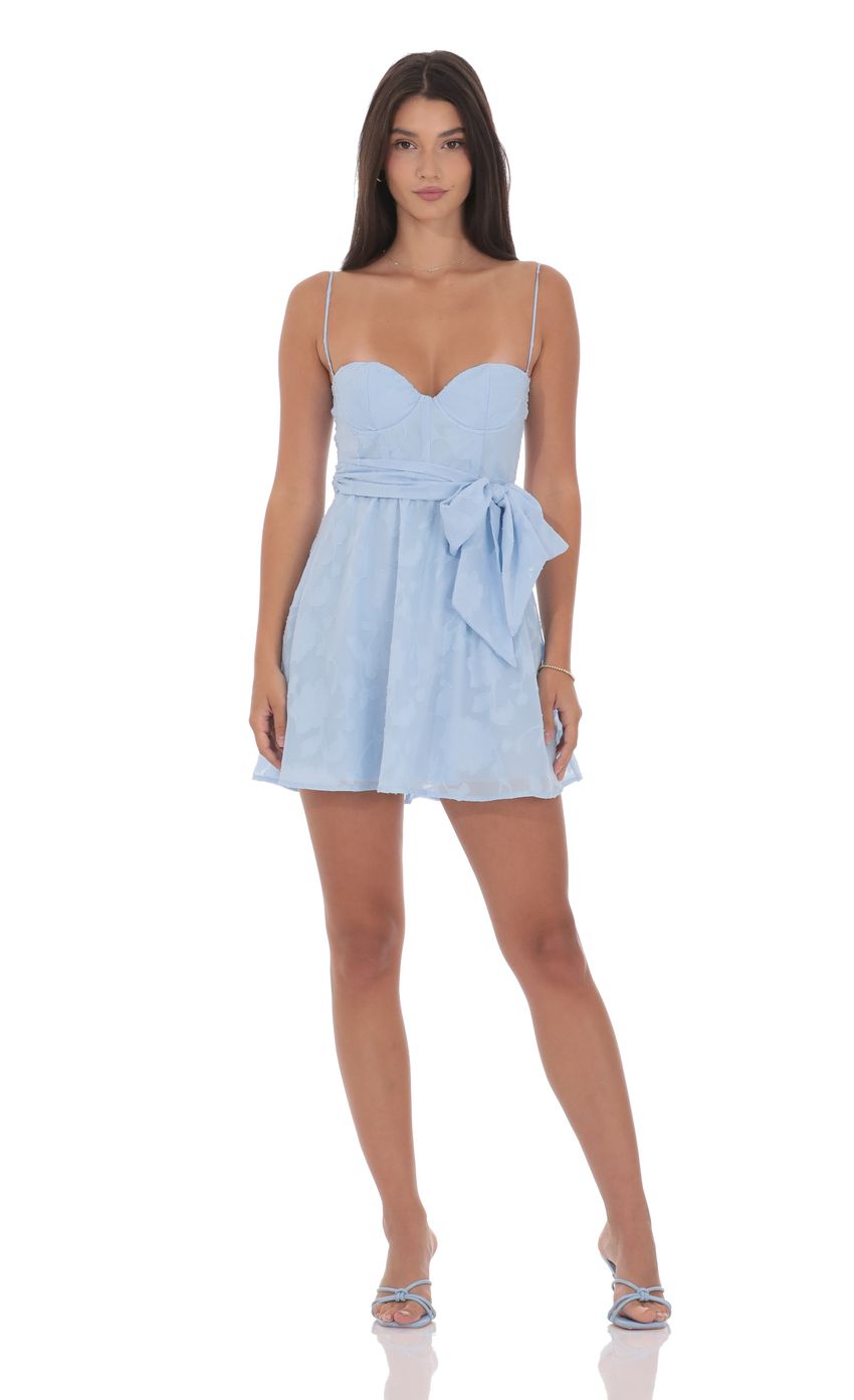 Lucy In The Sky Floral Corset A-line Dress in Light Blue