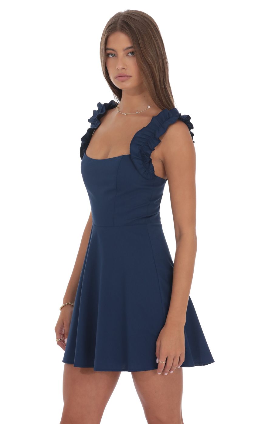 Lucy In The Sky Ruffle Strap A-line Dress in Navy