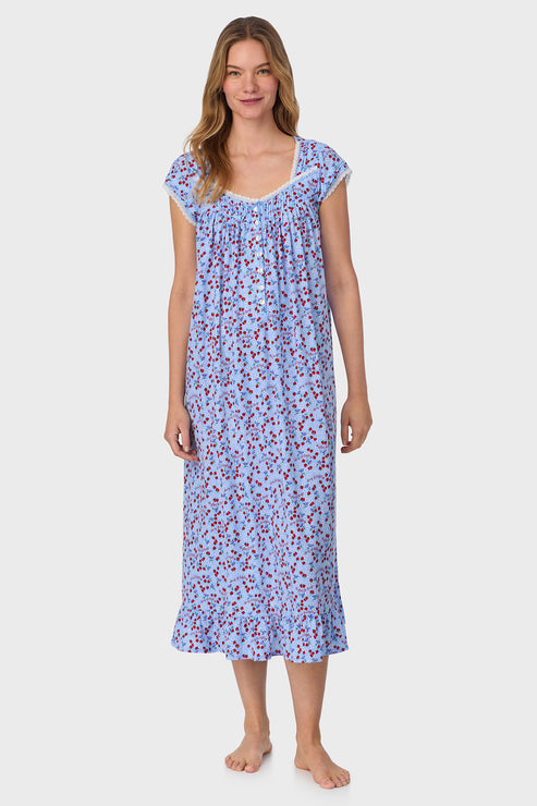 Lanz of Salzburg Women's Blue Skies & Berries Cotton Knit Long Nightgown
