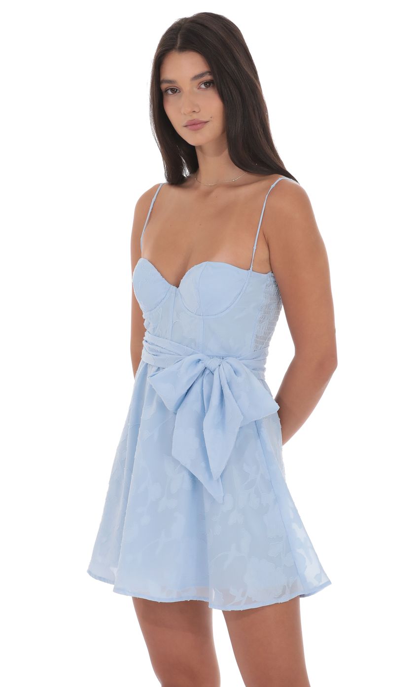 Lucy In The Sky Floral Corset A-line Dress in Light Blue