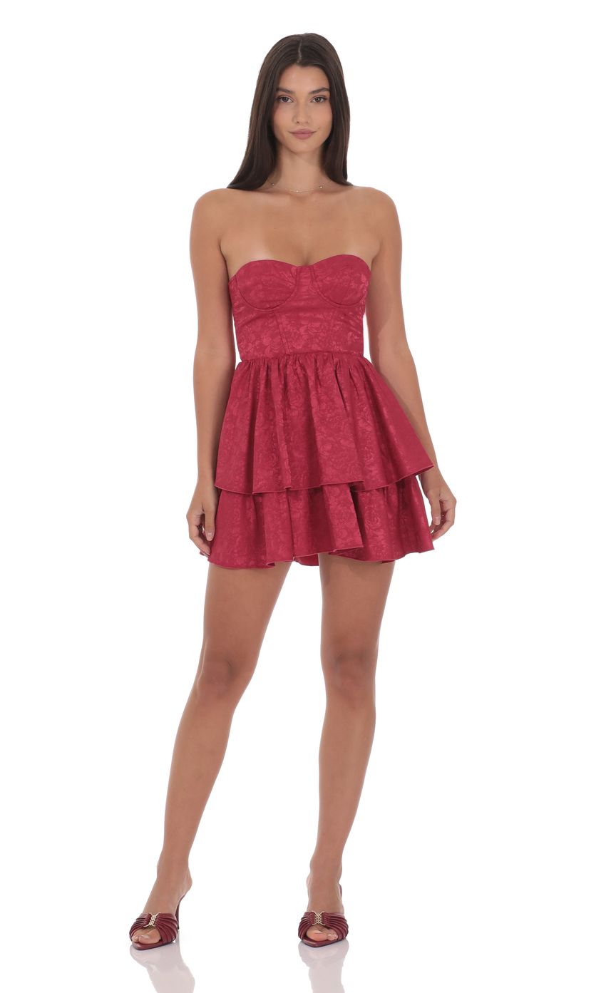Lucy In The Sky Jacquard Corset A-line Dress in Rose