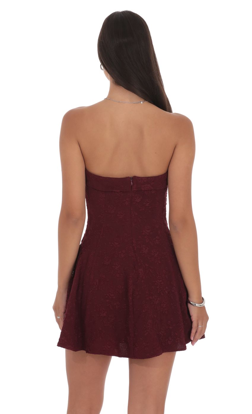 Lucy In The Sky Jacquard Strapless Flare Dress in Burgundy