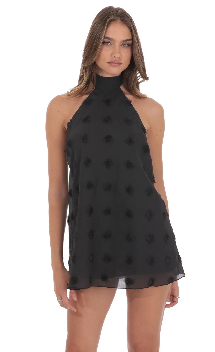 Lucy In The Sky Florette Halter Shift Dress in Black