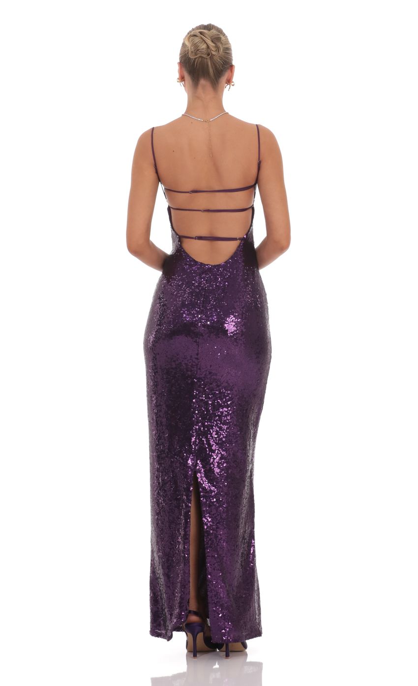 Lucy In The Sky Sequin Open Back Maxi Dress in Purple