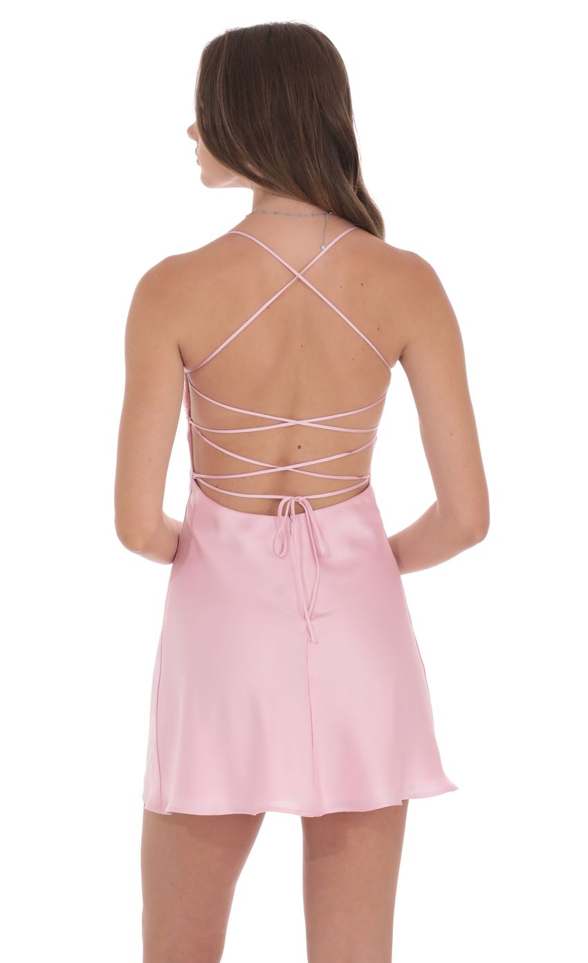 Lucy In The Sky Satin Sequin Bust Dress in Pink