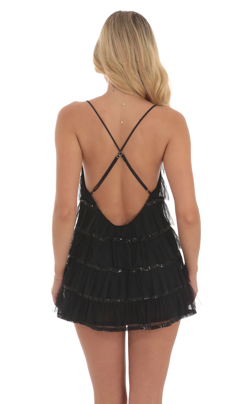 Lucy In The Sky Mesh Sequin Ruffles Dress in Black