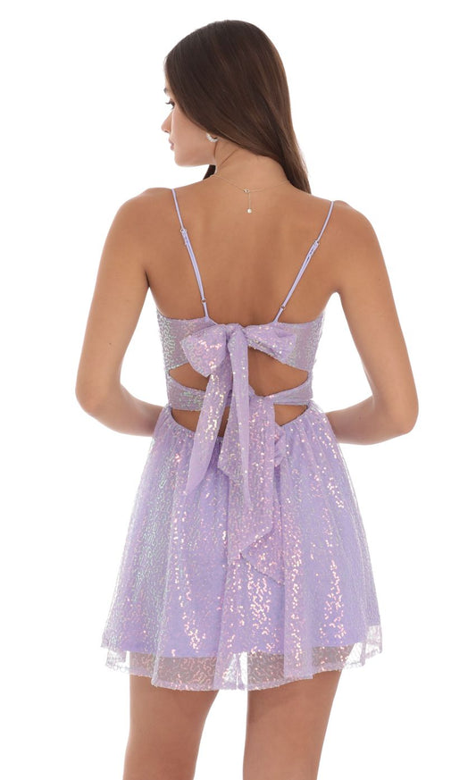 Lucy In The Sky Sequin Twist A-line Dress in Lavender
