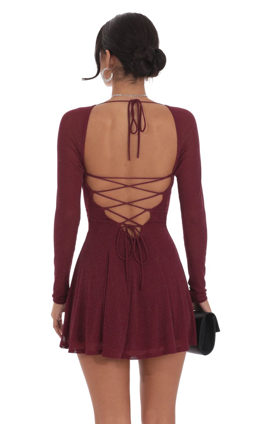 Lucy In The Sky Shimmer Draped Fit and Flare Dress in Maroon