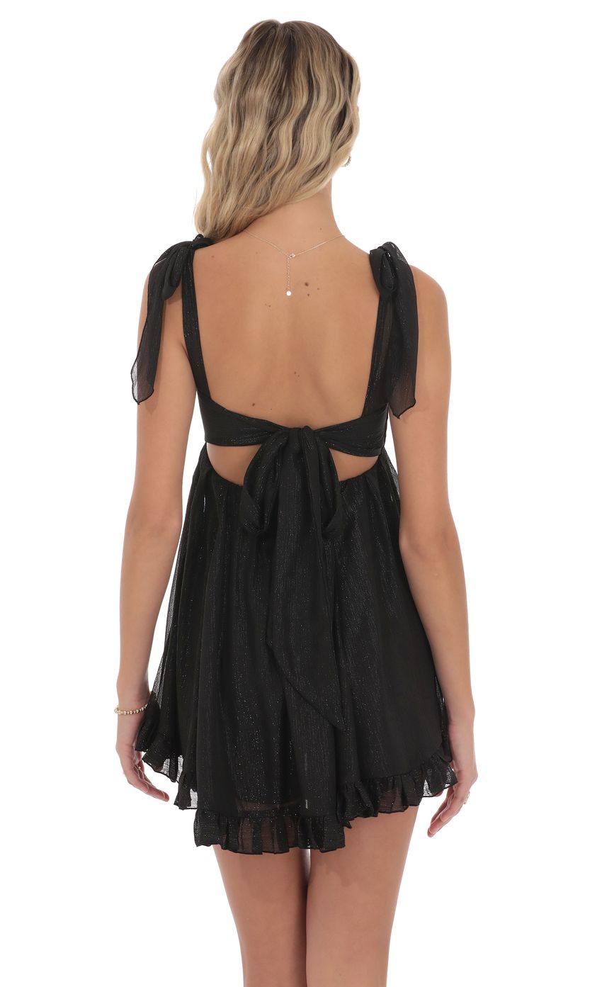 Lucy In The Sky Shimmer Ruffle Babydoll Dress in Black