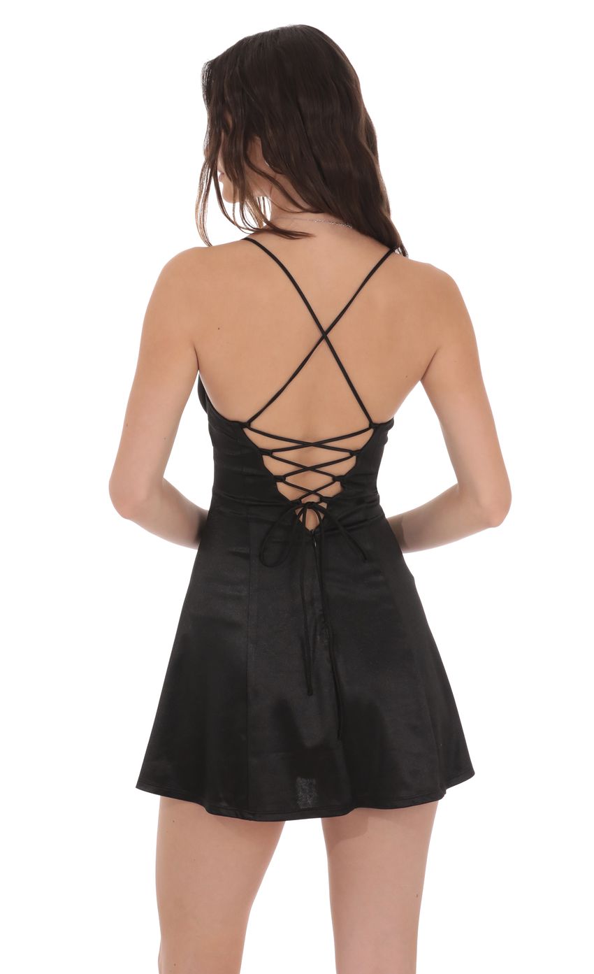 Lucy In The Sky Satin Fit and Flare Dress in Black