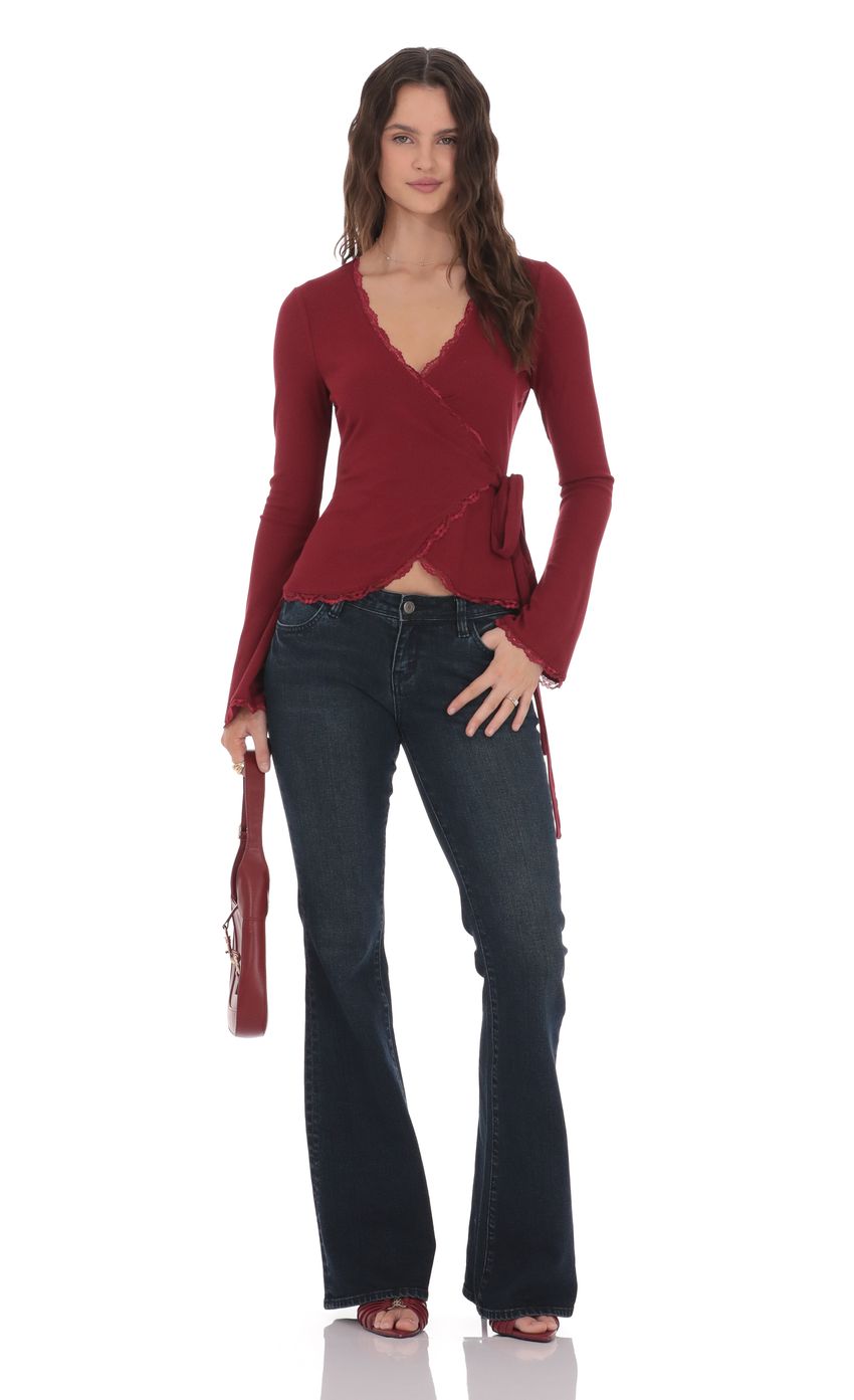 Lucy In The Sky LaceTrim Wrap Top in Burgundy