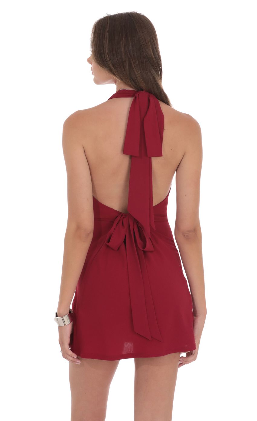 Lucy In The Sky Cowl Neck Halter Dress in Red