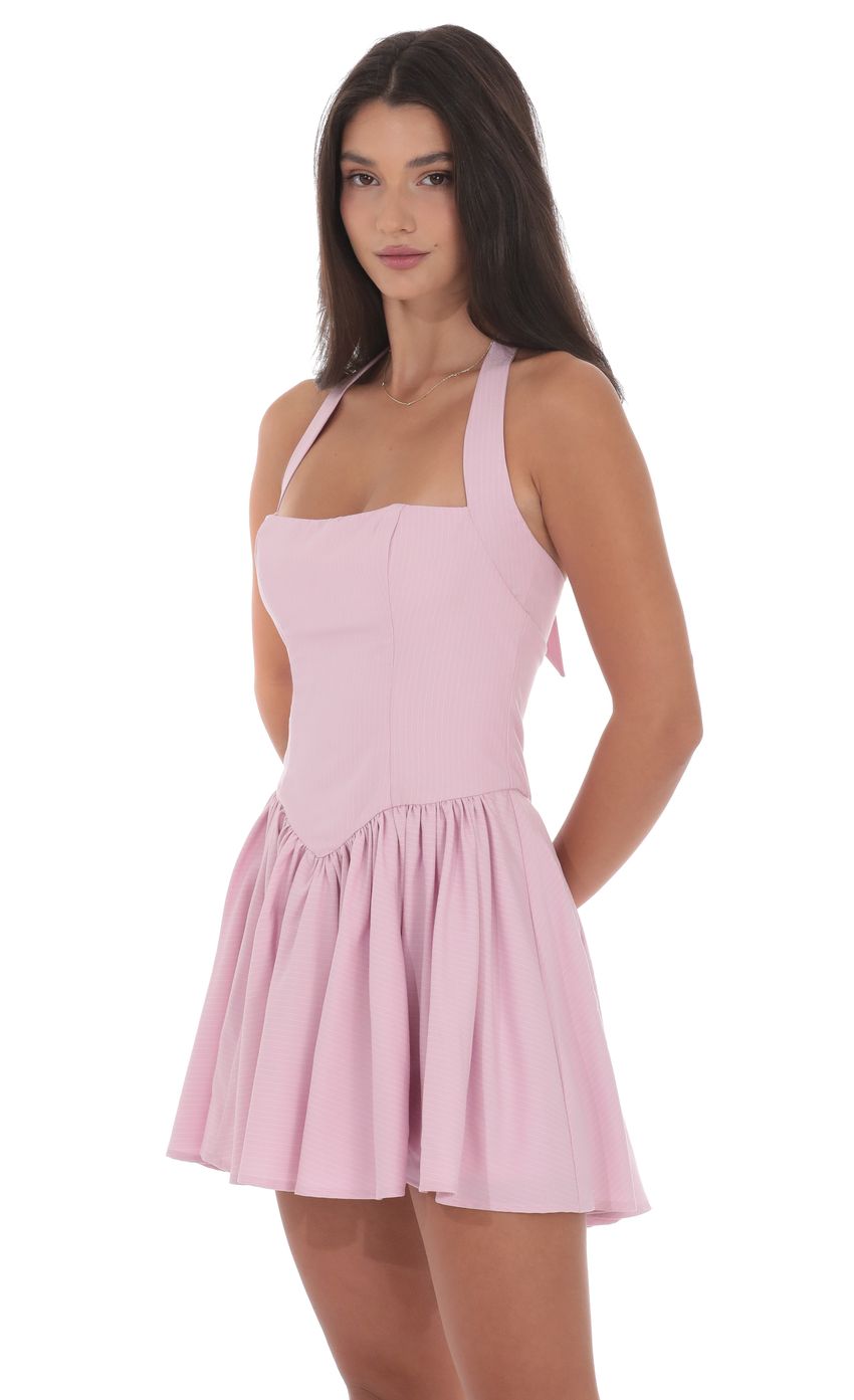 Lucy In The Sky Pinstripe Halter A-line Dress in Pink