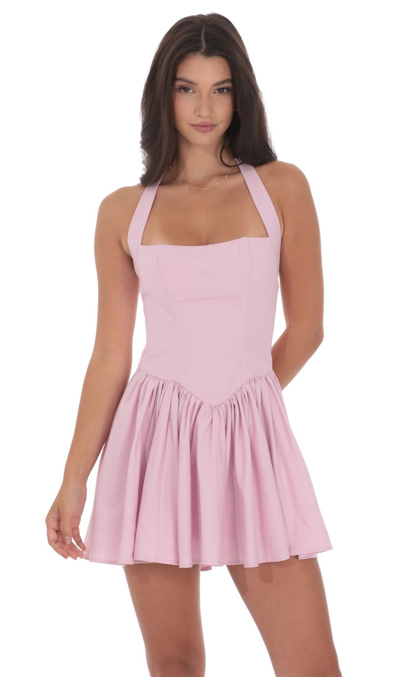 Lucy In The Sky Pinstripe Halter A-line Dress in Pink