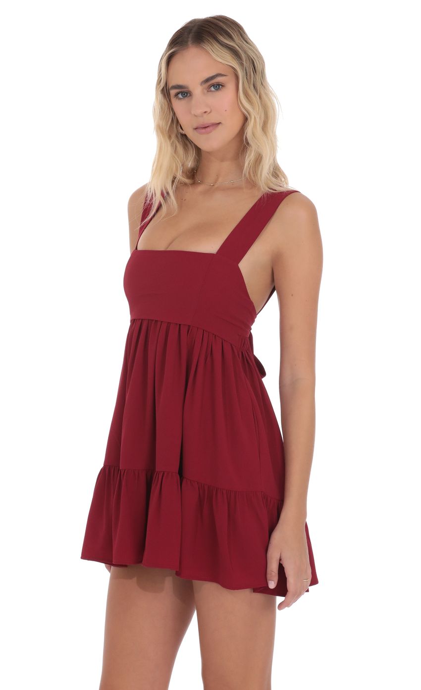 Lucy In The Sky Square Neckline Babydoll Dress in Red