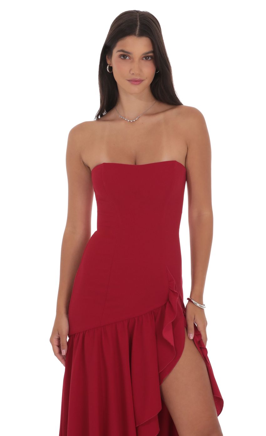 Lucy In The Sky Fishtail Strapless Corset Maxi Dress in Wine