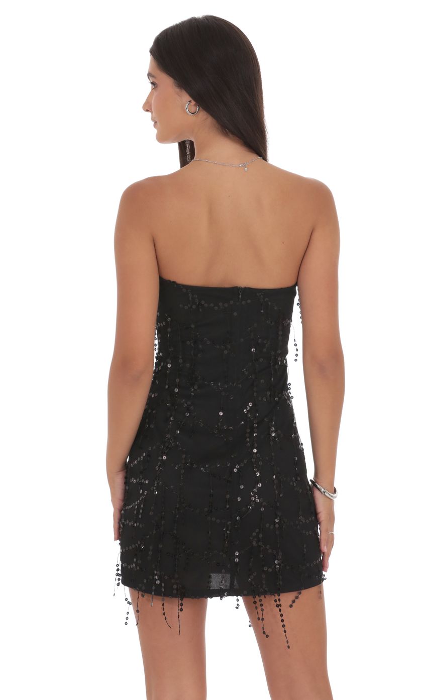 Lucy In The Sky Strapless Sequin Fringe Dress in Black