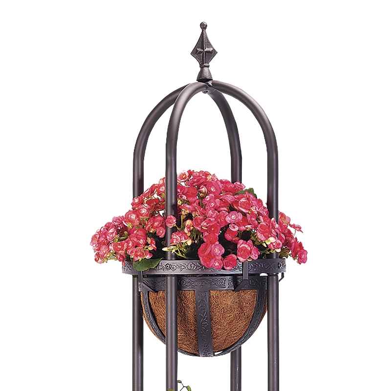 Wind and Weather Coco-Lined Basket Planter For 8' Steel Garden Obelisk