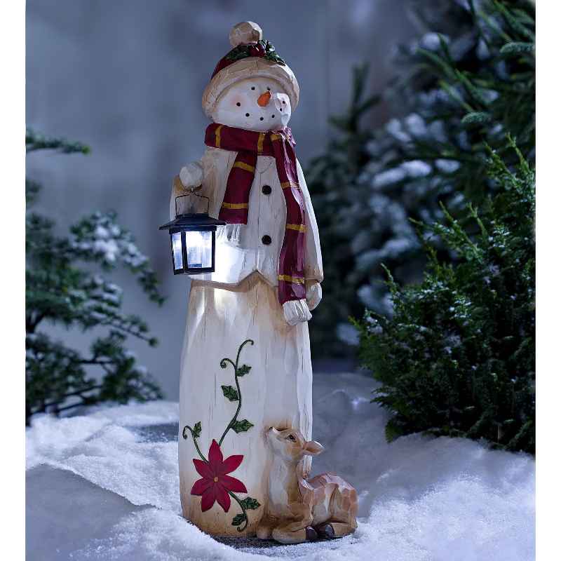 Wind and Weather Woodland Snowman with Solar Lantern