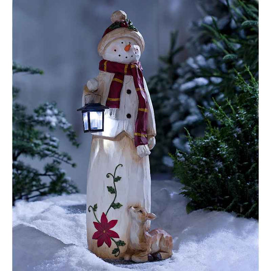 Wind and Weather Woodland Snowman with Solar Lantern