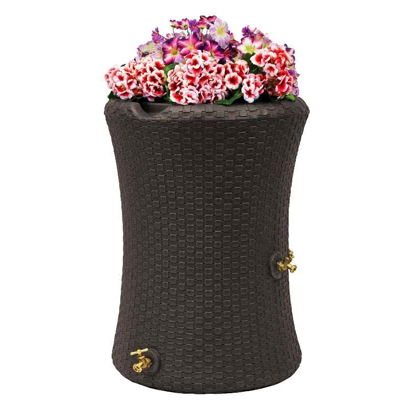 Wind and Weather Wicker-Look Rain Barrel Planter