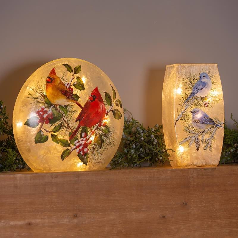 Wind and Weather Winter Cardinals Frosted Glass Accent Light