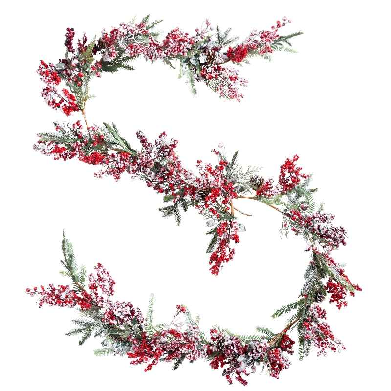 Wind and Weather Frosted Berries and Pine Boughs Holiday Garland, 71"L