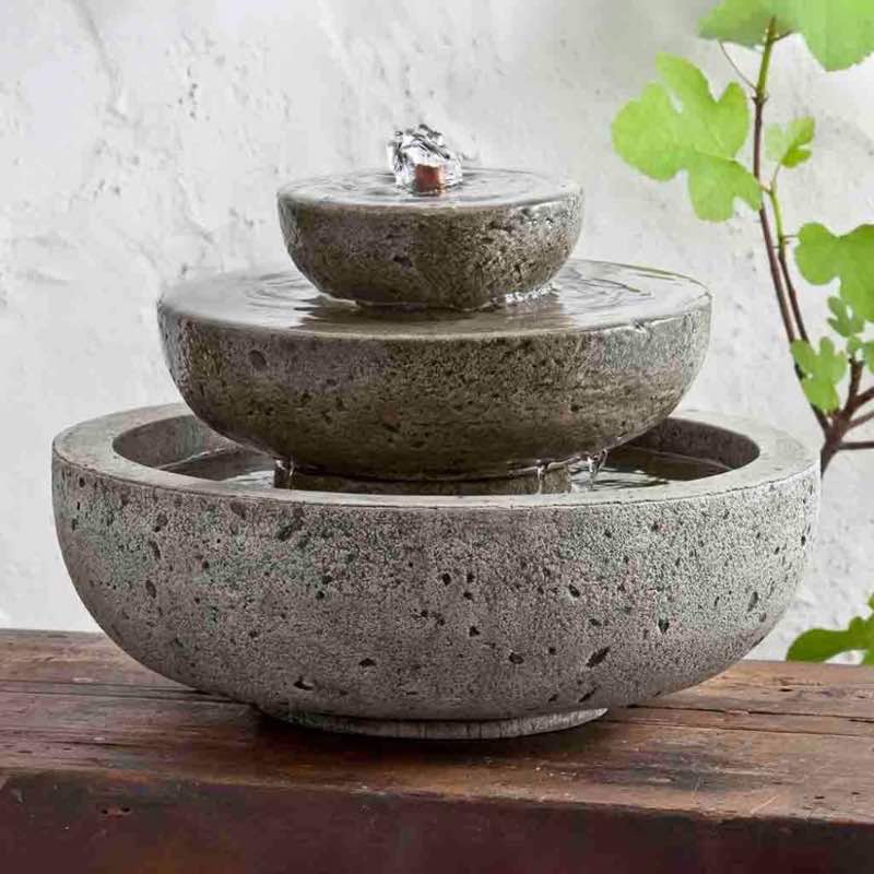 Wind and Weather Handcrafted Cast Stone Three-Tiered Tabletop Fountain