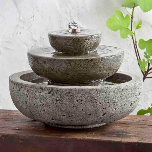 Wind and Weather Handcrafted Cast Stone Three-Tiered Tabletop Fountain