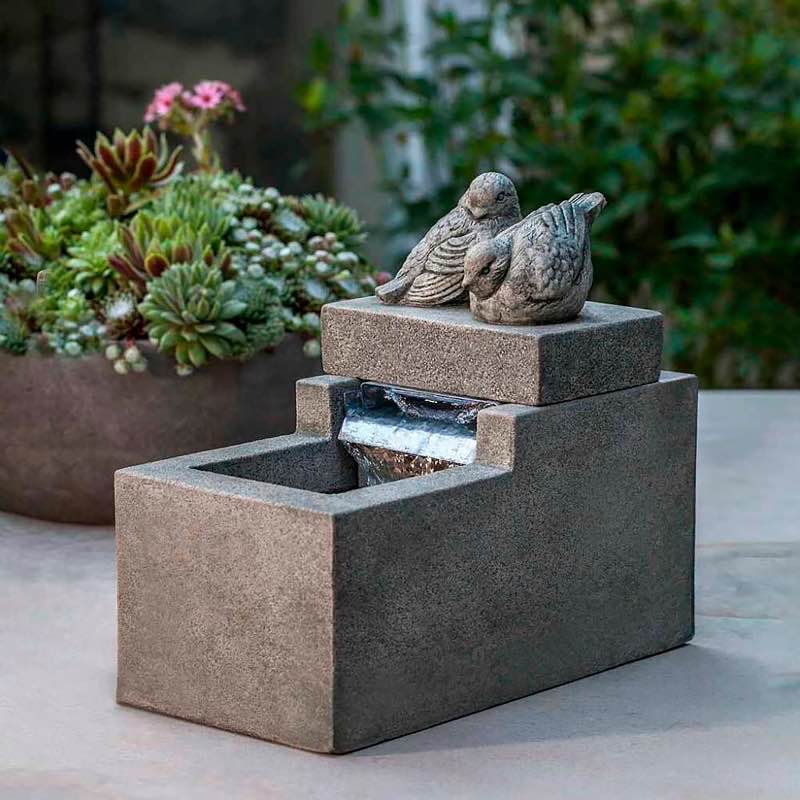 Wind and Weather Songbirds Cast Stone Tabletop Fountain