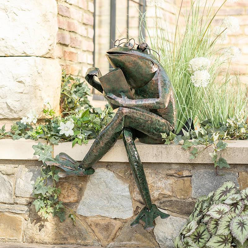 Wind and Weather Reading Frog Metal Yard Sculpture