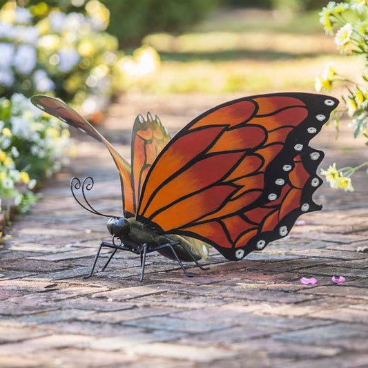 Wind and Weather Hand-Painted Orange Metal Monarch Butterfly Outdoor Sculpture