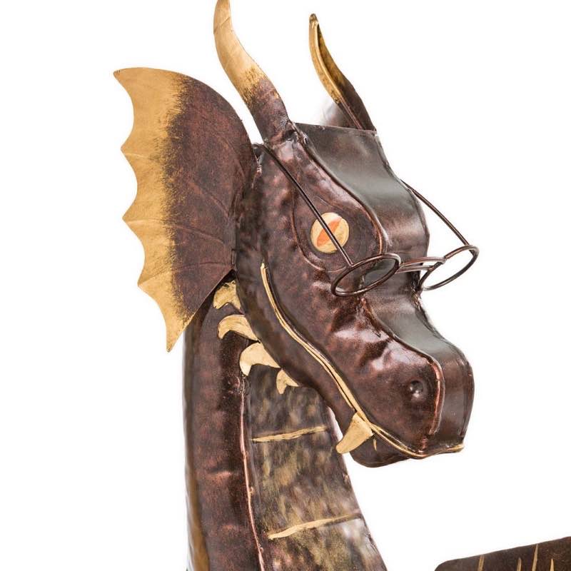 Wind and Weather Metal Reading Dragon Sculpture
