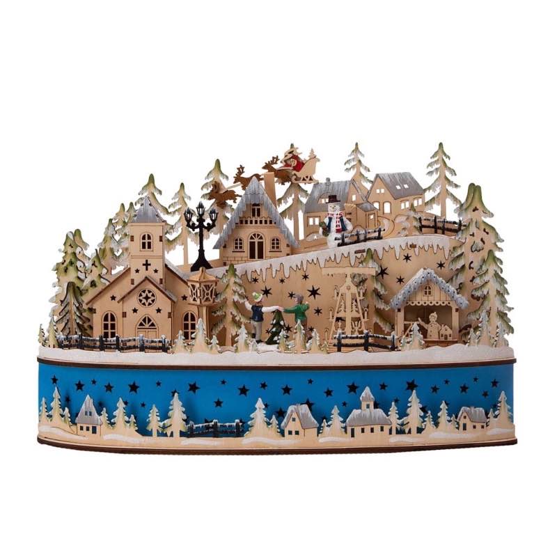 Wind and Weather Christmas Snow Town Lighted Holiday Tabletop Music Box
