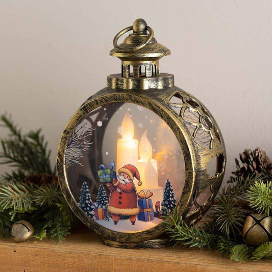 Wind and Weather Battery-Operated Santa Claus Lantern with Faux Candles