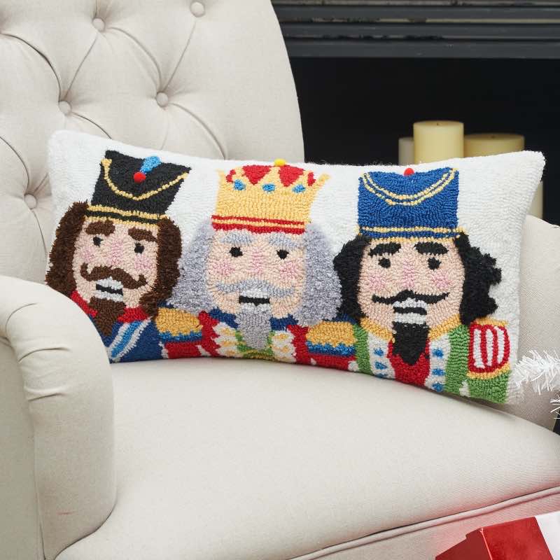 Wind and Weather Nutcracker Trio Hooked Pillow, 12" x 24"