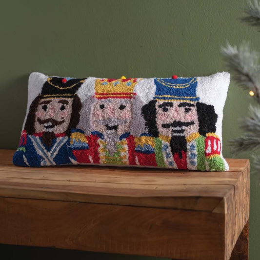 Wind and Weather Nutcracker Trio Hooked Pillow, 12" x 24"
