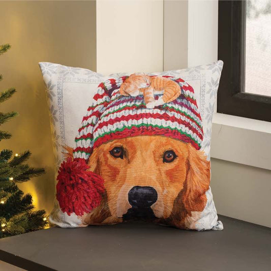 Wind and Weather Winter Hat Golden Retriever Pillow, 18" sq.