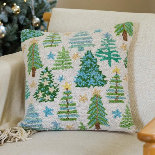 Wind and Weather Blue and Green Coastal Christmas Wool Accent Pillow