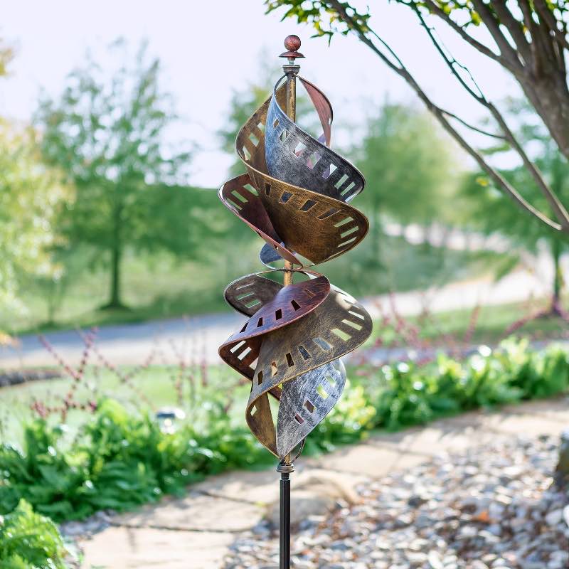 Wind and Weather Antiqued Metal Spiral Wind Spinner With Silver, Gold and Bronze Finishes