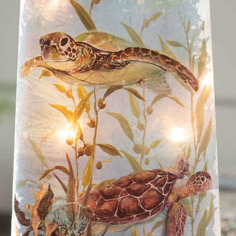 Wind and Weather Sea Turtles Lit Glass Vase