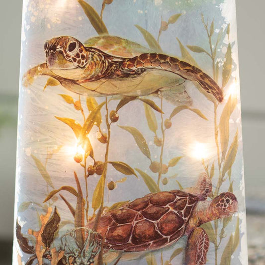 Wind and Weather Sea Turtles Lit Glass Vase